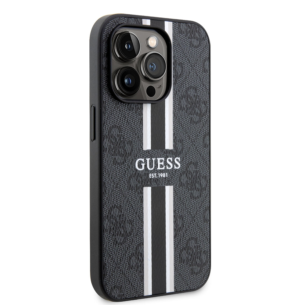 Θήκη MagSafe για Apple iPhone 15 Pro Max, Guess, 4G Printed Stripes, Μαύρη
