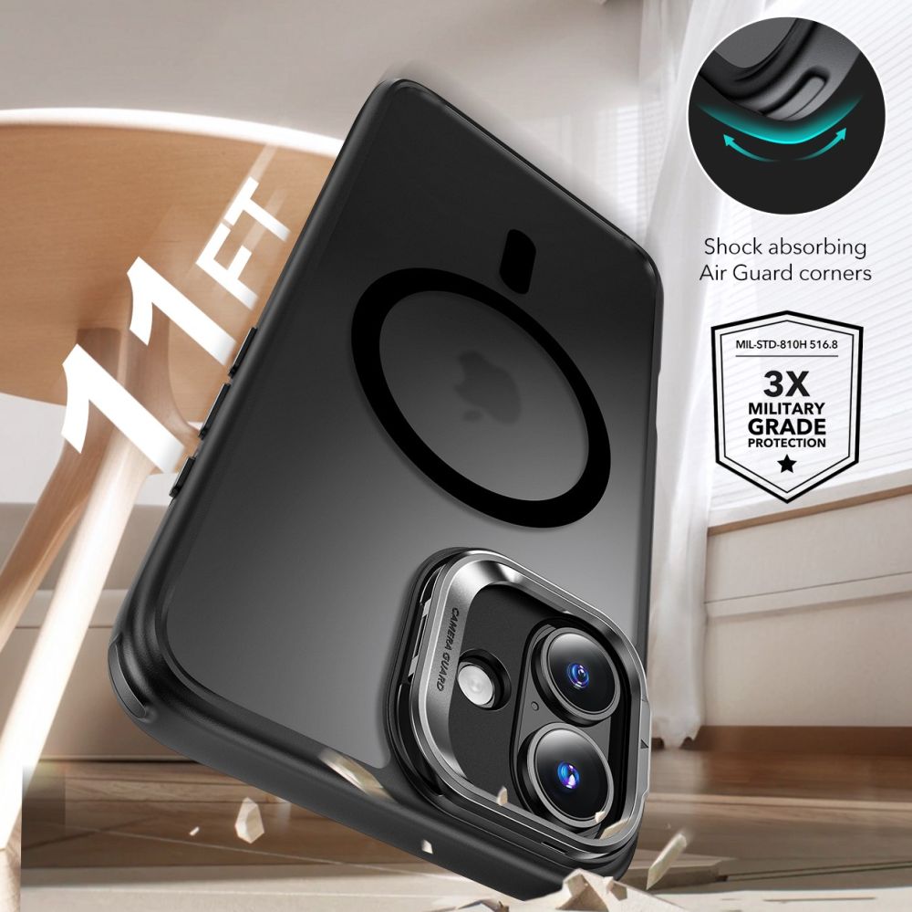 MagSafe Case for Apple iPhone 16, ESR, Classic Hybrid Kickstand with Screen Protector, Satin Black