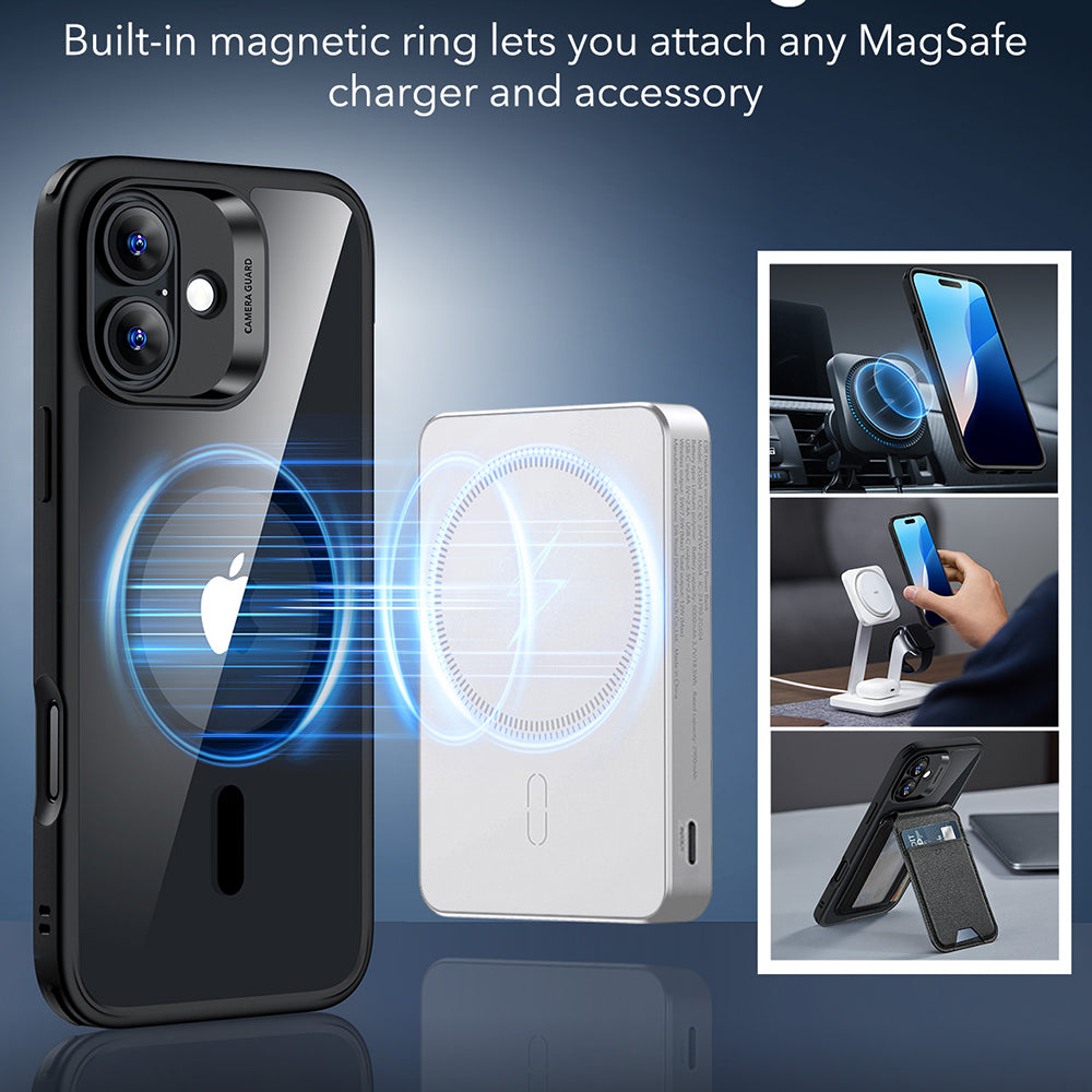 MagSafe Case for Apple iPhone 16, ESR, Classic Hybrid, Black Transparent