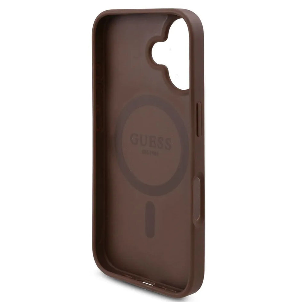 MagSafe Case for Apple iPhone 16, Guess, 4G Flowers Print, Brown