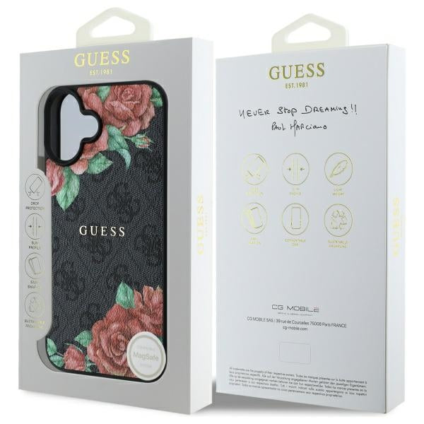 Θήκη MagSafe για Apple iPhone 16, Guess, 4G Flowers Print, Μαύρη