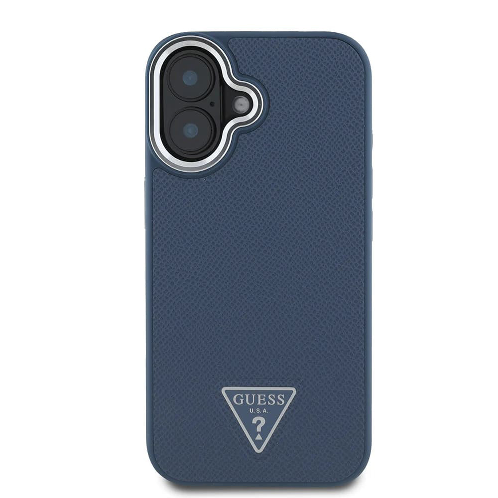 MagSafe Case for Apple iPhone 16, Guess, Grained Triangle Logo, Black