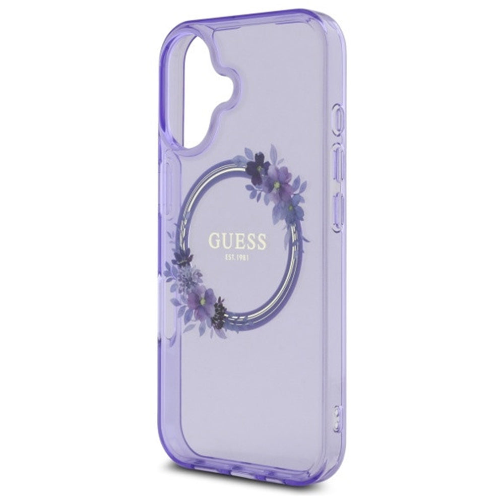 Θήκη MagSafe για Apple iPhone 16, Guess, IML Flowers Wreath, Ροζ