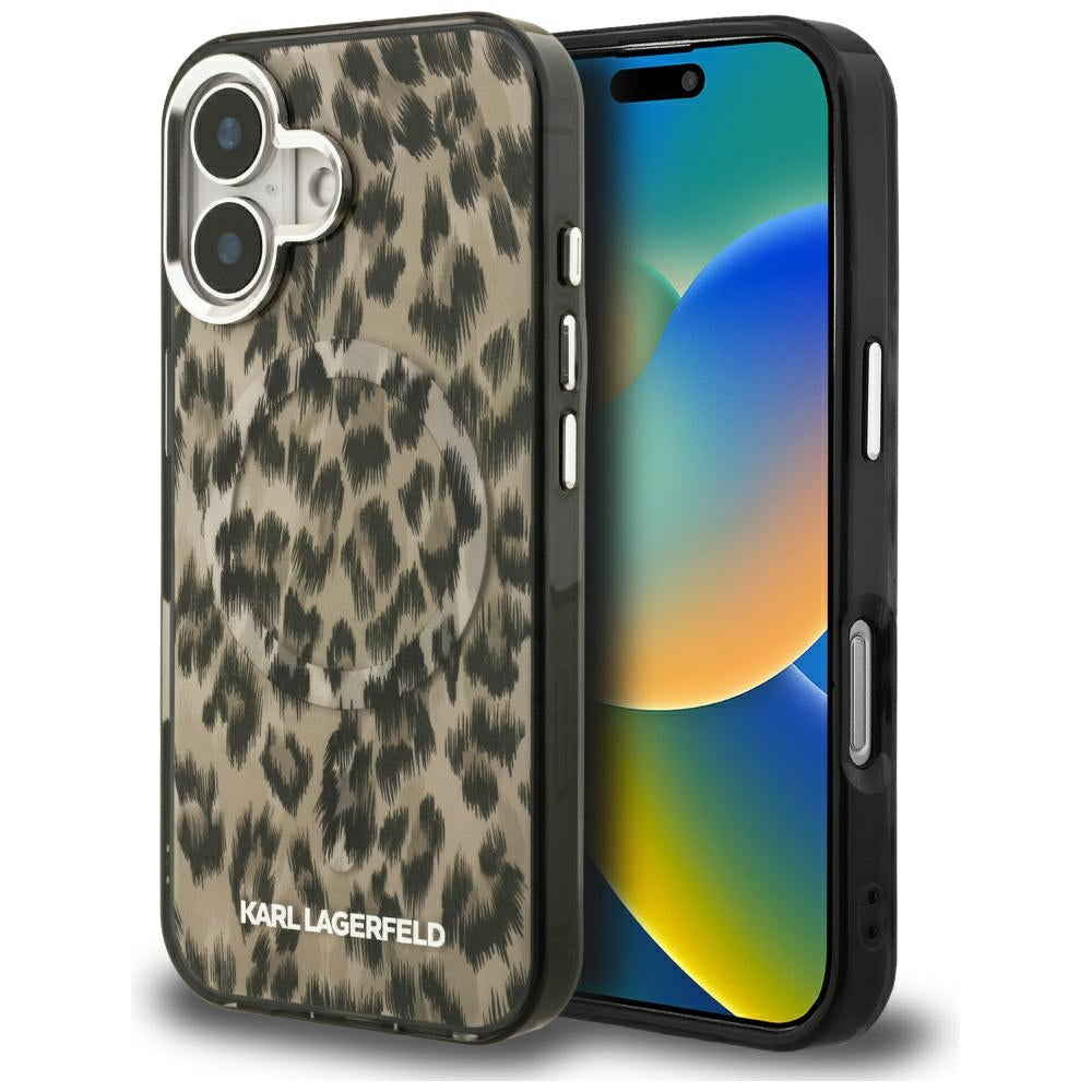 MagSafe Case for Apple iPhone 16, Karl Lagerfeld, IML Leopard Pattern, Brown