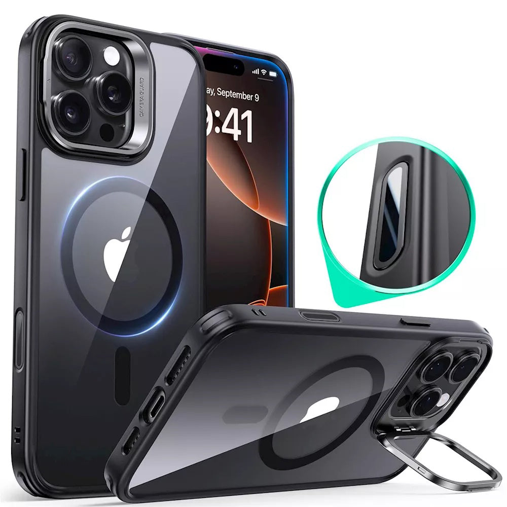 MagSafe Case for Apple iPhone 16 Pro, ESR, Classic Hybrid Kickstand Slide, Black Transparent