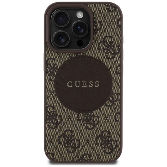MagSafe Case for Apple iPhone 16 Pro, Guess, 4G Circle Classic Logo, Brown
