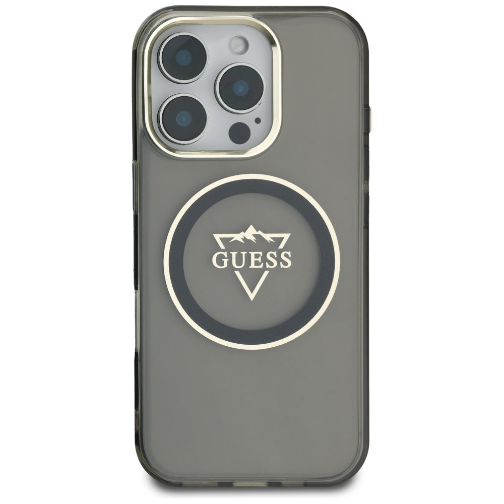 MagSafe Case for Apple iPhone 16 Pro, Guess, IML Metal Mountain Logo, Black