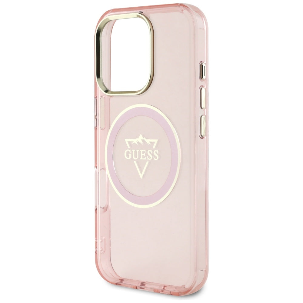 Θήκη MagSafe για Apple iPhone 16 Pro, Guess, IML Metal Mountain Logo, Ροζ