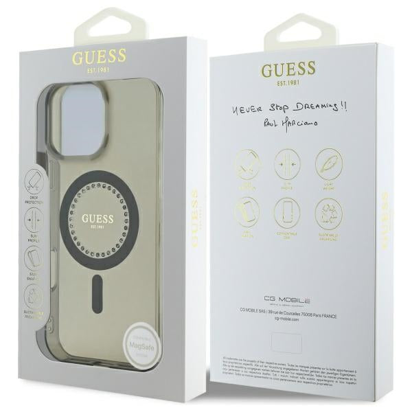 MagSafe Case for Apple iPhone 16 Pro, Guess, IML Rhinestone, Black