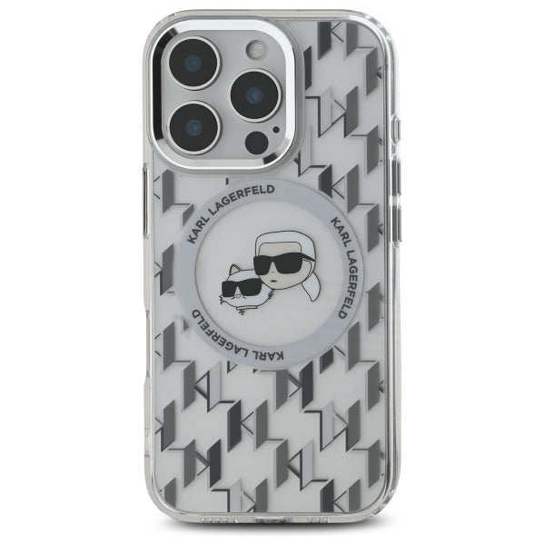 Θήκη MagSafe για Apple iPhone 16 Pro, Karl Lagerfeld, IML Monogram Karl & Choupette's Heads, Διάφανη