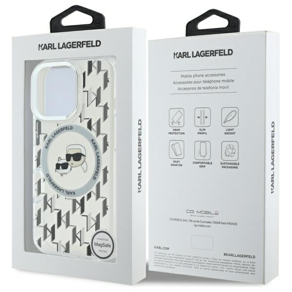 Θήκη MagSafe για Apple iPhone 16 Pro, Karl Lagerfeld, IML Monogram Karl & Choupette's Heads, Διάφανη