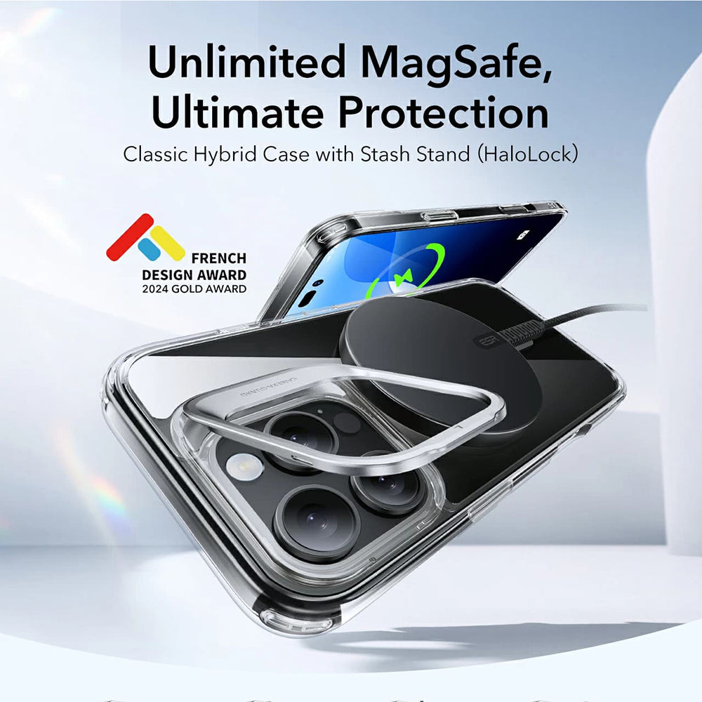 MagSafe Case for Apple iPhone 16 Pro Max, ESR, Classic Hybrid Kickstand, Transparent Black