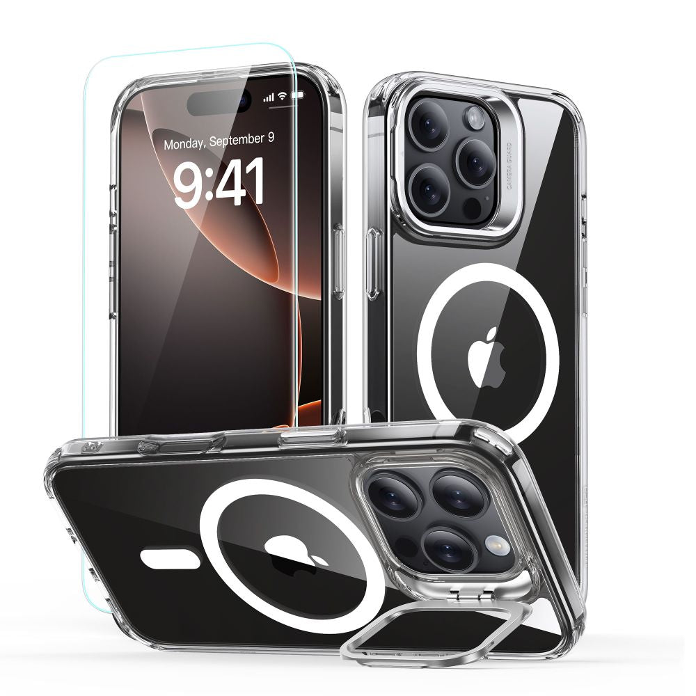 MagSafe Case for Apple iPhone 16 Pro Max, ESR, Classic Hybrid Kickstand with Screen Protector, Transparent