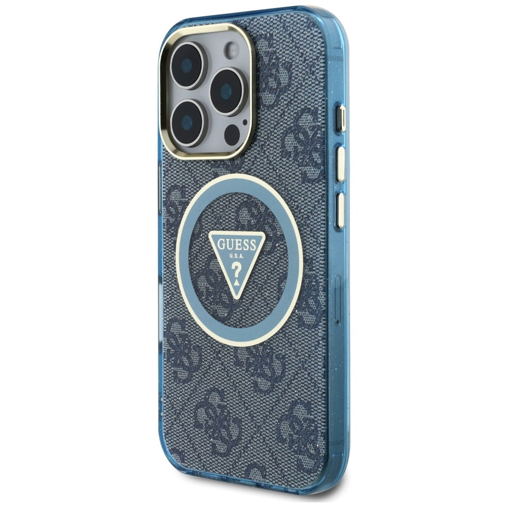 MagSafe Case for Apple iPhone 16 Pro Max, Guess, IML Glitter 4G Circle Triangle, Blue
