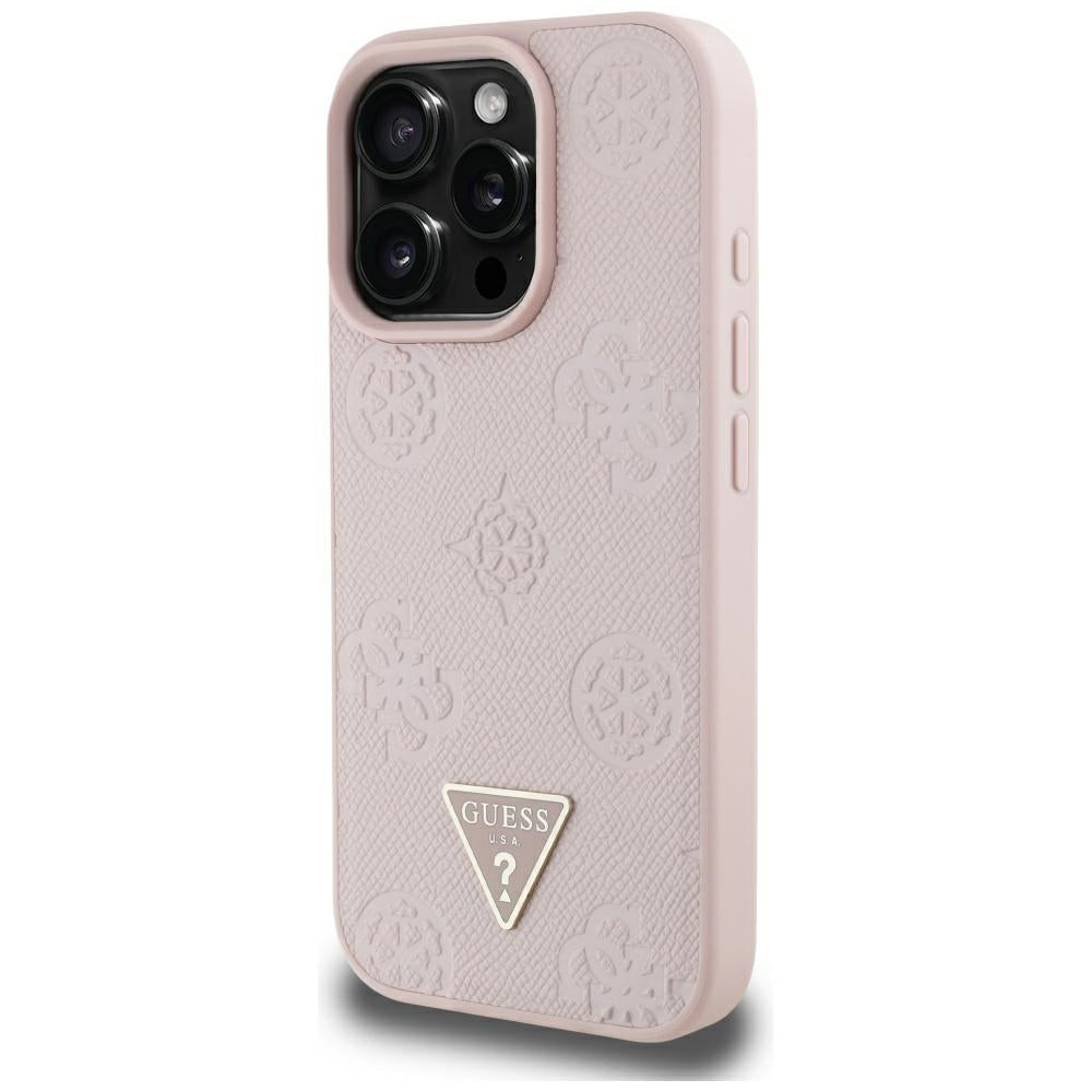 Θήκη MagSafe για Apple iPhone 16 Pro Max, Guess, Peony Grained Hot Stamp Triangle, Ροζ