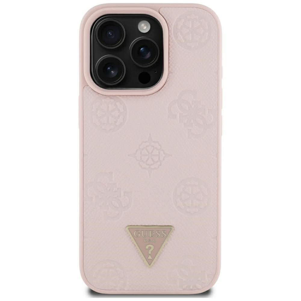 Θήκη MagSafe για Apple iPhone 16 Pro Max, Guess, Peony Grained Hot Stamp Triangle, Ροζ