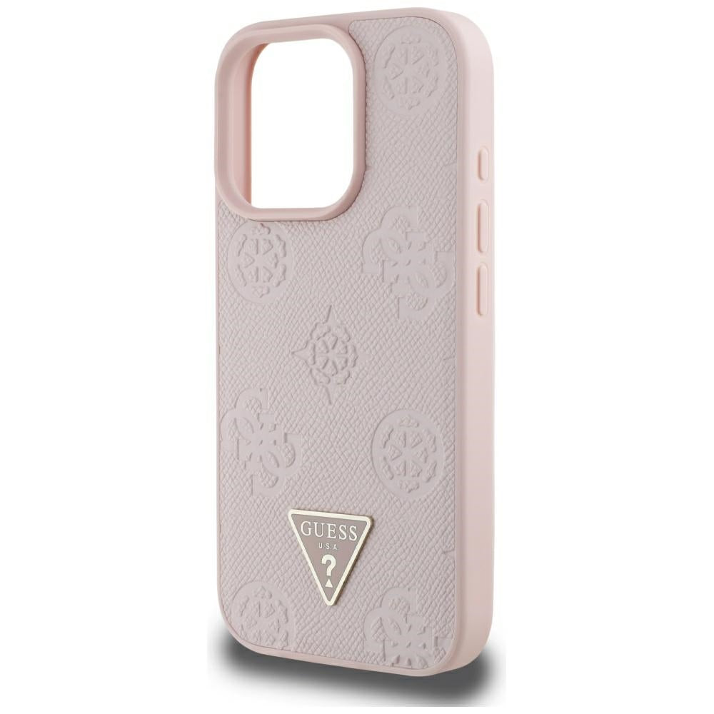 Θήκη MagSafe για Apple iPhone 16 Pro Max, Guess, Peony Grained Hot Stamp Triangle, Ροζ