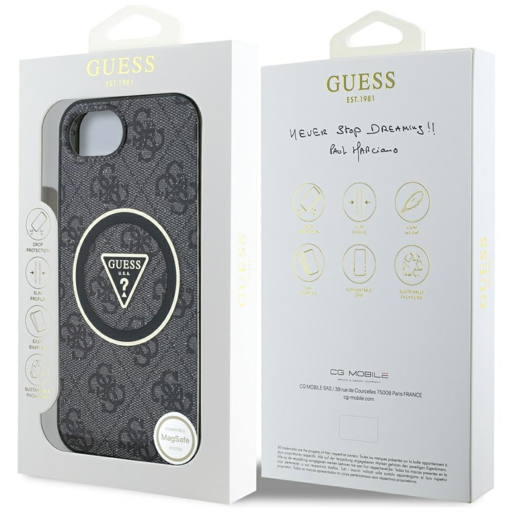Θήκη MagSafe για Apple iPhone 17e / 16e, Guess, IML Glitter 4G Circle Triangle, Μαύρη