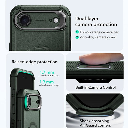 MagSafe Case for Apple iPhone 17 Air, ESR, Cyber Armor Kickstand, Green