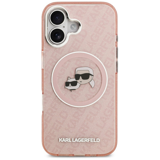 Θήκη MagSafe για Apple iPhone 17, Karl Lagerfeld, IML Glitter Karl & Choupette`s Heads, Ροζ