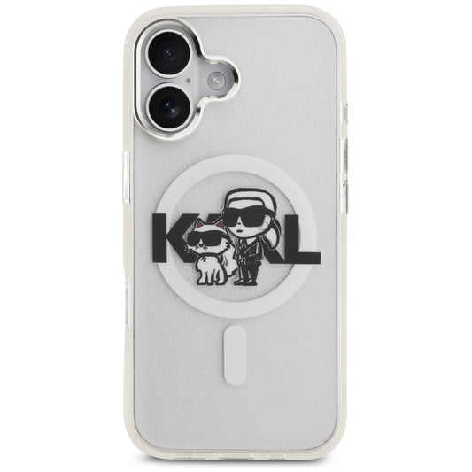 MagSafe Case for Apple iPhone 17, Karl Lagerfeld, IML Sketch Logo Glitter Karl & Choupette, Transparent