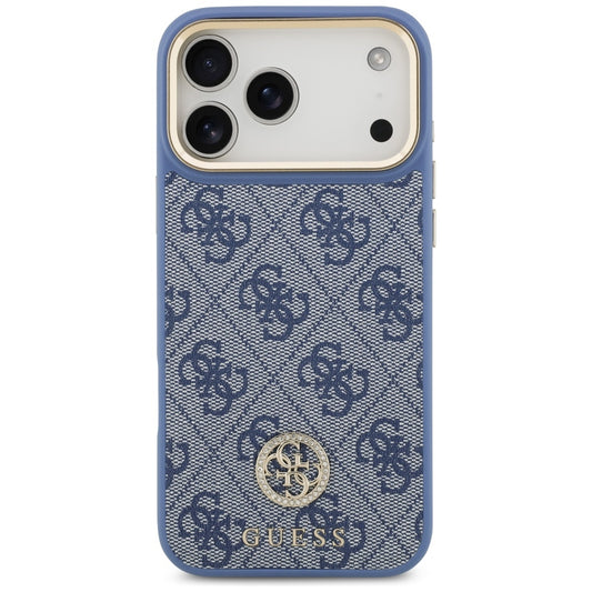 MagSafe Case for Apple iPhone 17 Pro Max, Guess, 4G Strass Logo with Big Strap, Blue