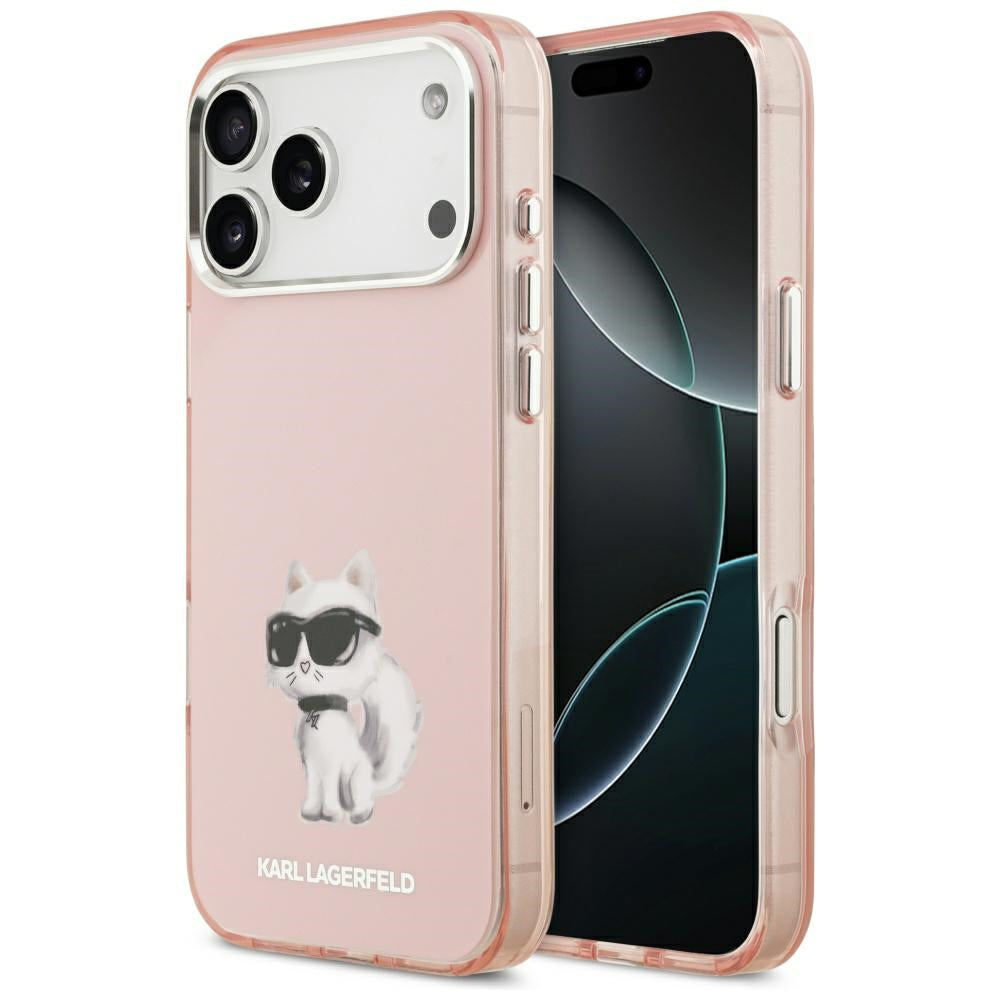 MagSafe Case for Apple iPhone 17 Pro Max, Karl Lagerfeld, IML Aquarelle Logo Choupette, Pink