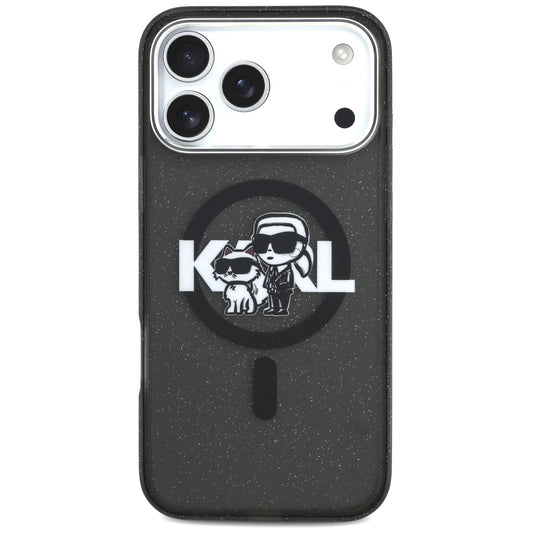 MagSafe Case for Apple iPhone 17 Pro Max, Karl Lagerfeld, IML Sketch Logo Glitter Karl & Choupette, Black