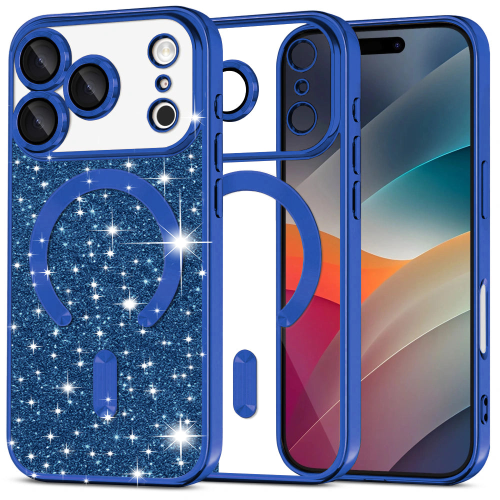 MagSafe Case for Apple iPhone 17 Pro Max, Techsuit, Luxury Glitter, Dark Blue
