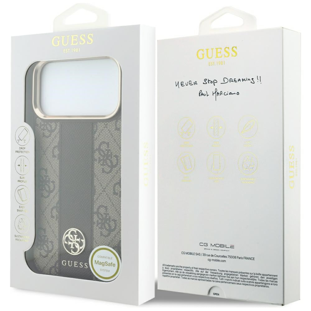 Θήκη MagSafe για Apple iPhone 18 Pro / 17 Pro, Guess, 4G Stripe Round Classic Logo, Καφέ