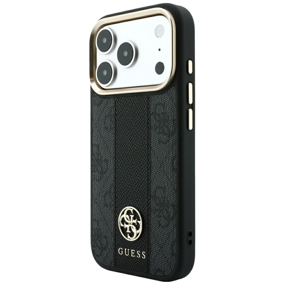 Θήκη MagSafe για Apple iPhone 18 Pro / 17 Pro, Guess, 4G Stripe Round Classic Logo, Μαύρη