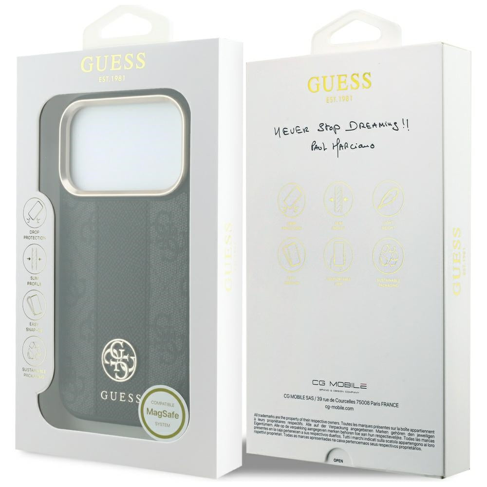 Θήκη MagSafe για Apple iPhone 18 Pro / 17 Pro, Guess, 4G Stripe Round Classic Logo, Μαύρη