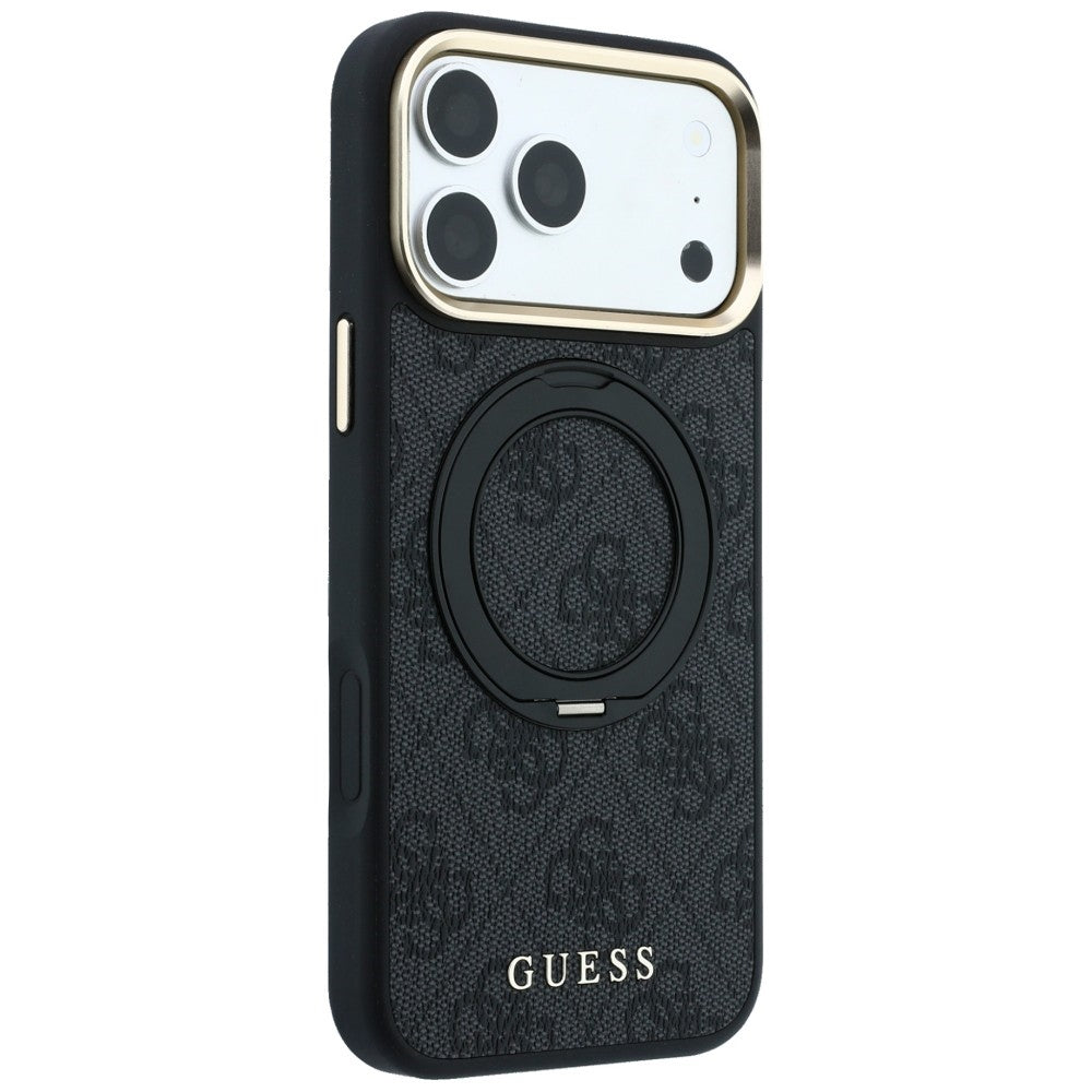 MagSafe Case for Apple iPhone 18 Pro / 17 Pro, Guess, Ring Stand Classic Logo, Black