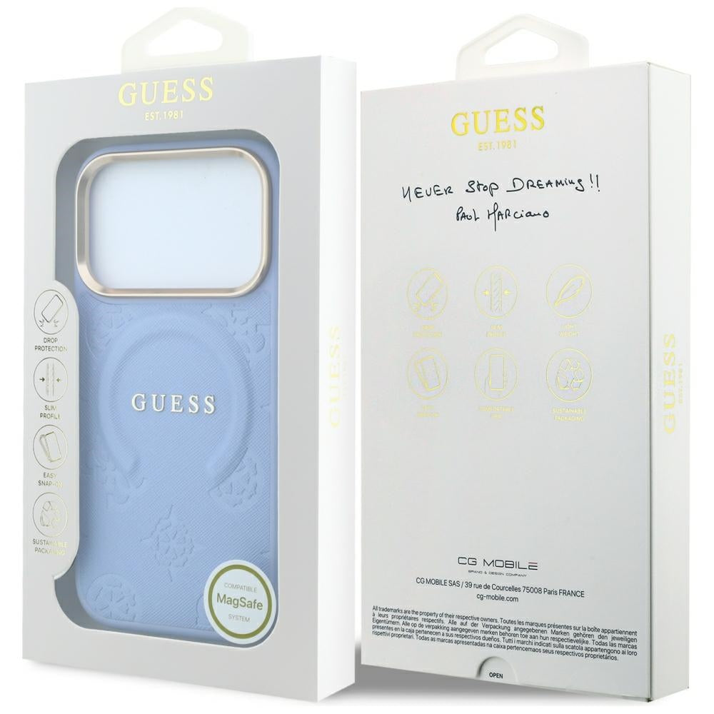 Θήκη MagSafe για Apple iPhone 18 Pro / 17 Pro, Guess, Saffiano Peony Ring, Bleu