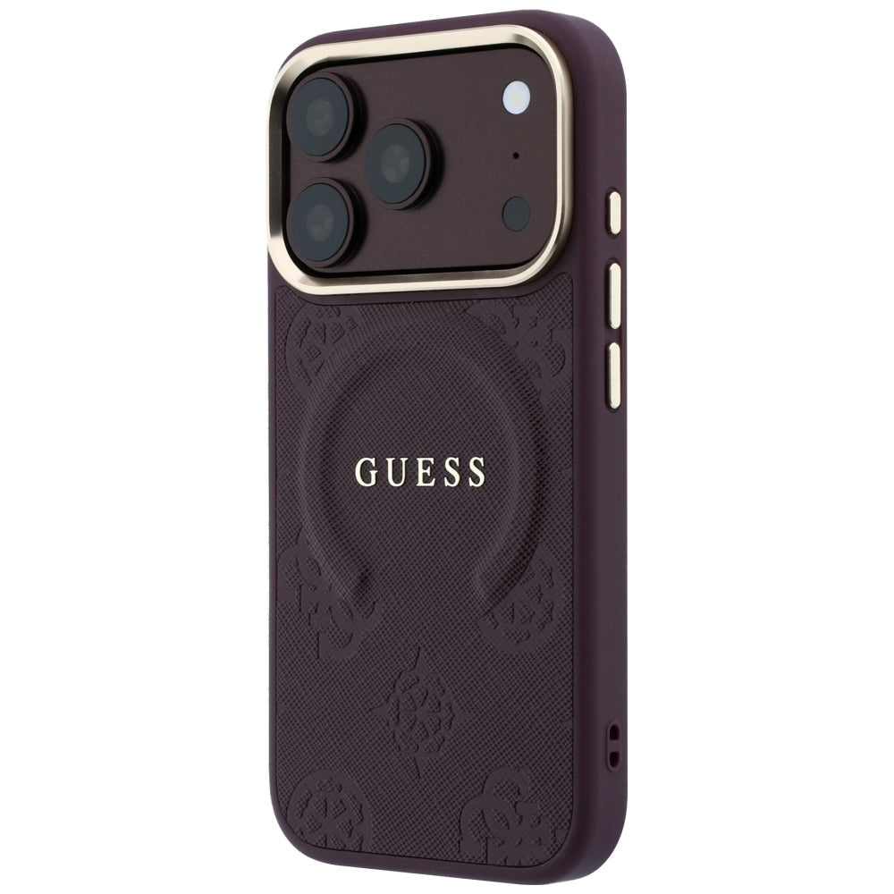 Θήκη MagSafe για Apple iPhone 18 Pro / 17 Pro, Guess, Saffiano Peony Ring, Βυσσινί