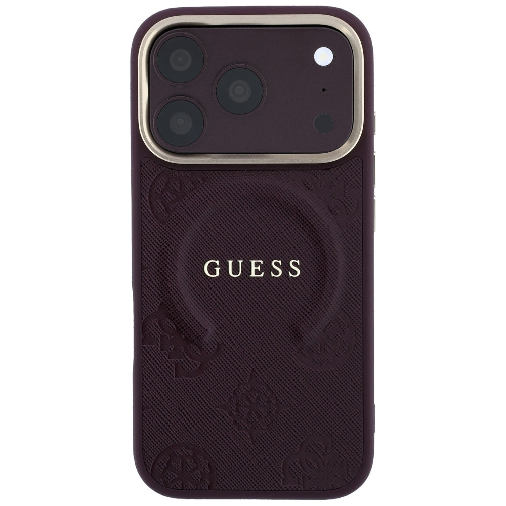 Θήκη MagSafe για Apple iPhone 18 Pro / 17 Pro, Guess, Saffiano Peony Ring, Βυσσινί