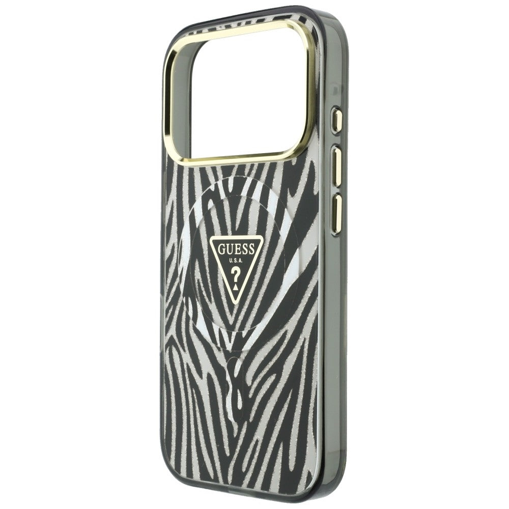 Θήκη MagSafe για Apple iPhone 18 Pro / 17 Pro, Guess, Zebra Glitter Triangle Logo, Ασημί