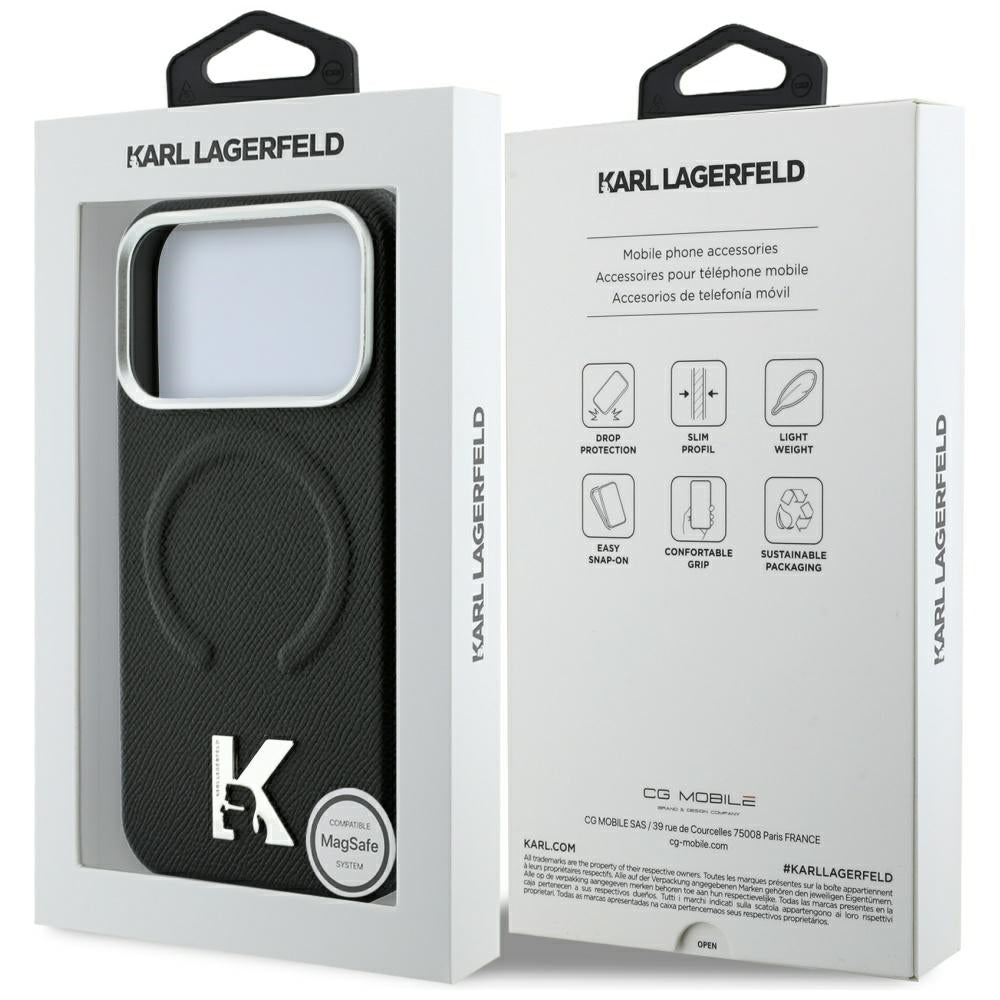 Θήκη MagSafe για Apple iPhone 18 Pro / 17 Pro, Karl Lagerfeld, Grained Embossed Ring, Μαύρη