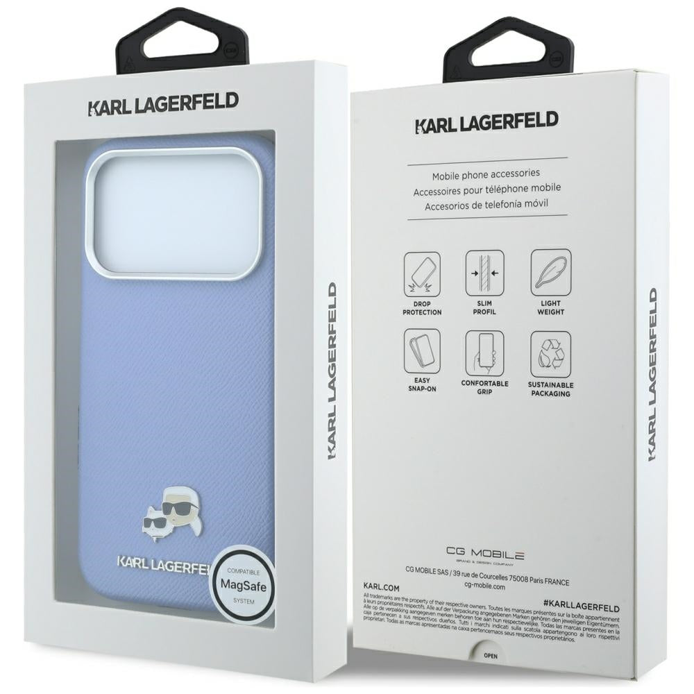 Θήκη MagSafe για Apple iPhone 18 Pro / 17 Pro, Karl Lagerfeld, Grained Karl & Choupette Head's Metal, Bleu
