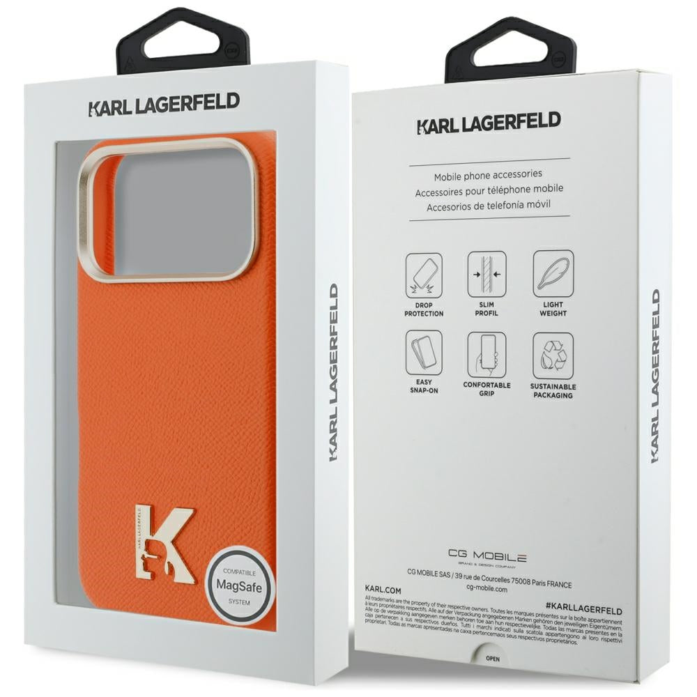 Θήκη MagSafe για Apple iPhone 18 Pro / 17 Pro, Karl Lagerfeld, Λογότυπο Κεφαλής Karl, Πορτοκαλί