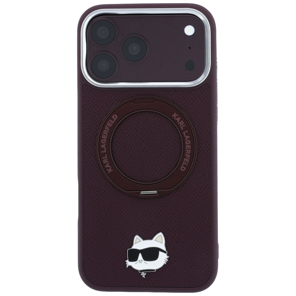 Θήκη MagSafe για Apple iPhone 18 Pro / 17 Pro, Karl Lagerfeld, Ring Stand 360 Choupette Pin, Βυσσινί