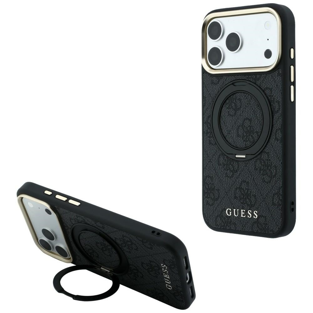 MagSafe Case for Apple iPhone 18 Pro Max / 17 Pro Max, Guess, Ring Stand Classic Logo, Black
