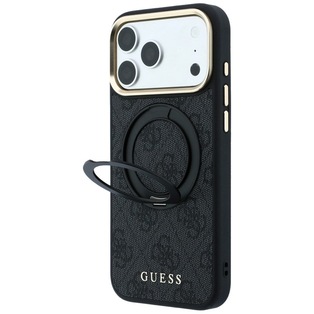 MagSafe Case for Apple iPhone 18 Pro Max / 17 Pro Max, Guess, Ring Stand Classic Logo, Black
