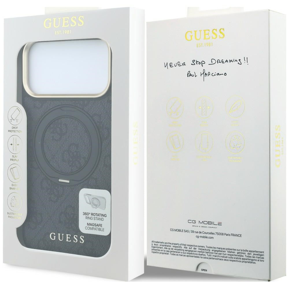 MagSafe Case for Apple iPhone 18 Pro Max / 17 Pro Max, Guess, Ring Stand Classic Logo, Black