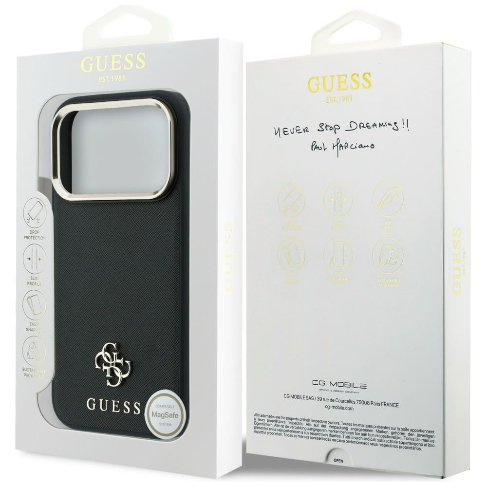 Θήκη MagSafe για Apple iPhone 18 Pro Max / 17 Pro Max, Guess, Saffiano Small 4G Classic, Μαύρο