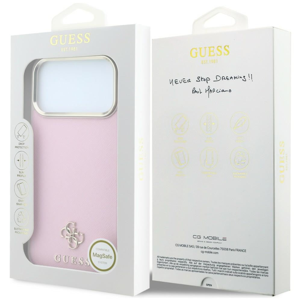 Θήκη MagSafe για Apple iPhone 18 Pro Max / 17 Pro Max, Guess, Saffiano Small 4G Classic, Ροζ