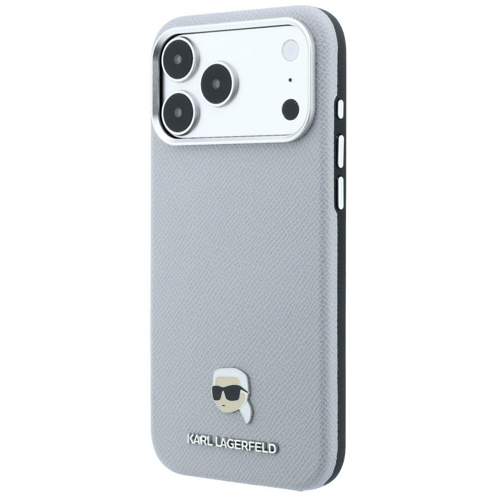 Θήκη MagSafe για Apple iPhone 18 Pro Max / 17 Pro Max, Karl Lagerfeld, Μεταλλικό Σχέδιο Karl Head's με Υφή, Γκρι
