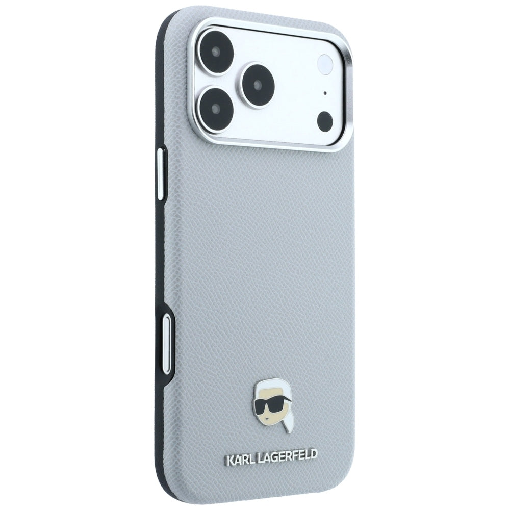 Θήκη MagSafe για Apple iPhone 18 Pro Max / 17 Pro Max, Karl Lagerfeld, Μεταλλικό Σχέδιο Karl Head's με Υφή, Γκρι