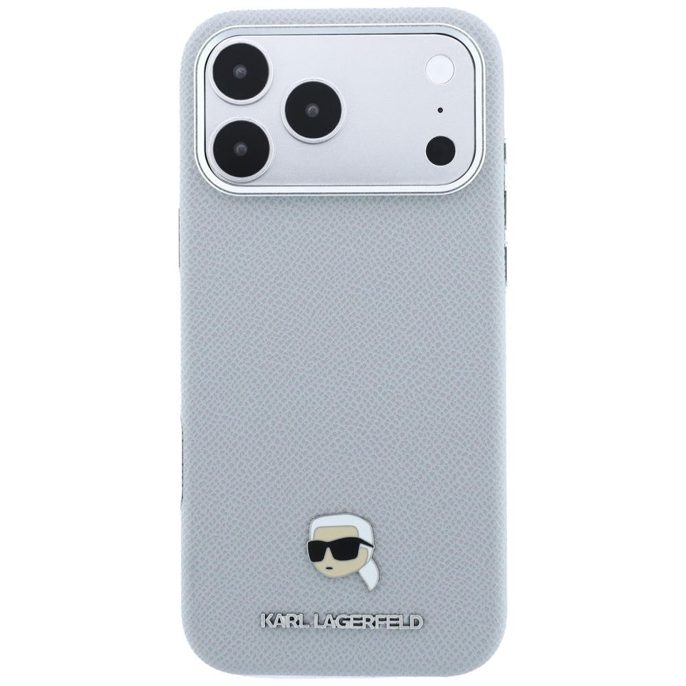 Θήκη MagSafe για Apple iPhone 18 Pro Max / 17 Pro Max, Karl Lagerfeld, Μεταλλικό Σχέδιο Karl Head's με Υφή, Γκρι