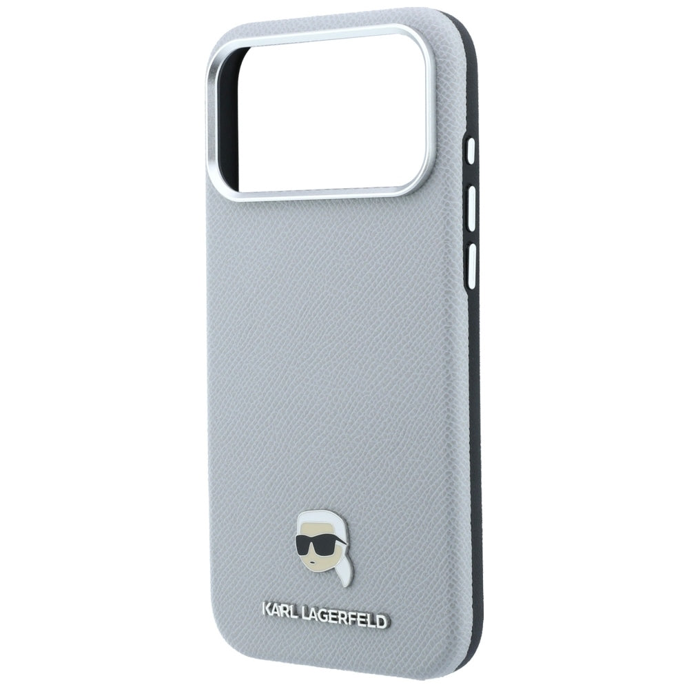 Θήκη MagSafe για Apple iPhone 18 Pro Max / 17 Pro Max, Karl Lagerfeld, Μεταλλικό Σχέδιο Karl Head's με Υφή, Γκρι